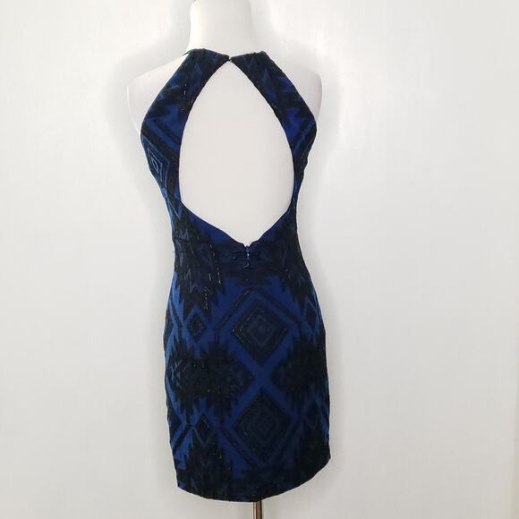 Parker Jaden Dress Body Con Cut Out Back Blue Mini Halter Neck Women Small - Picture 4 of 11